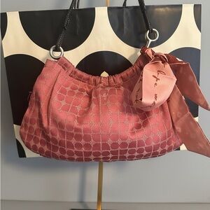 KATE SPADE Pink Noel Dot Jacquard Handbag with Scarf Accent